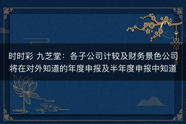 时时彩 九芝堂：各子公司计较及财务景色公司将在对外知道的年度申报及半年度申报中知道