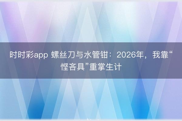 时时彩app 螺丝刀与水管钳：2026年，我靠“悭吝具”重掌生计