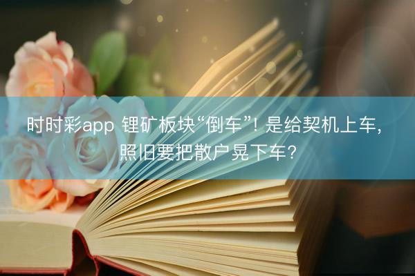 时时彩app 锂矿板块“倒车”! 是给契机上车， 照旧要把散户晃下车?